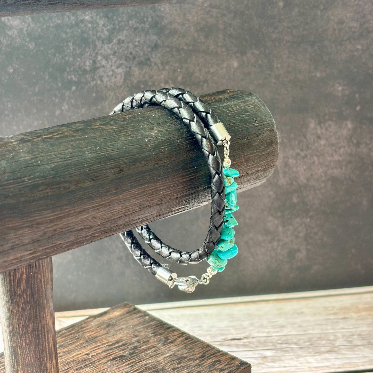 Turquoise And Double Wrap Braided Leather Bracelet – Bold Stylish Men’s