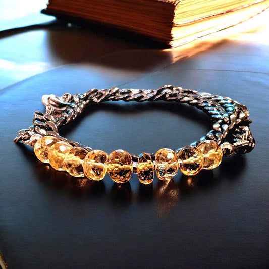 Citrine and Steel Chain Bracelet