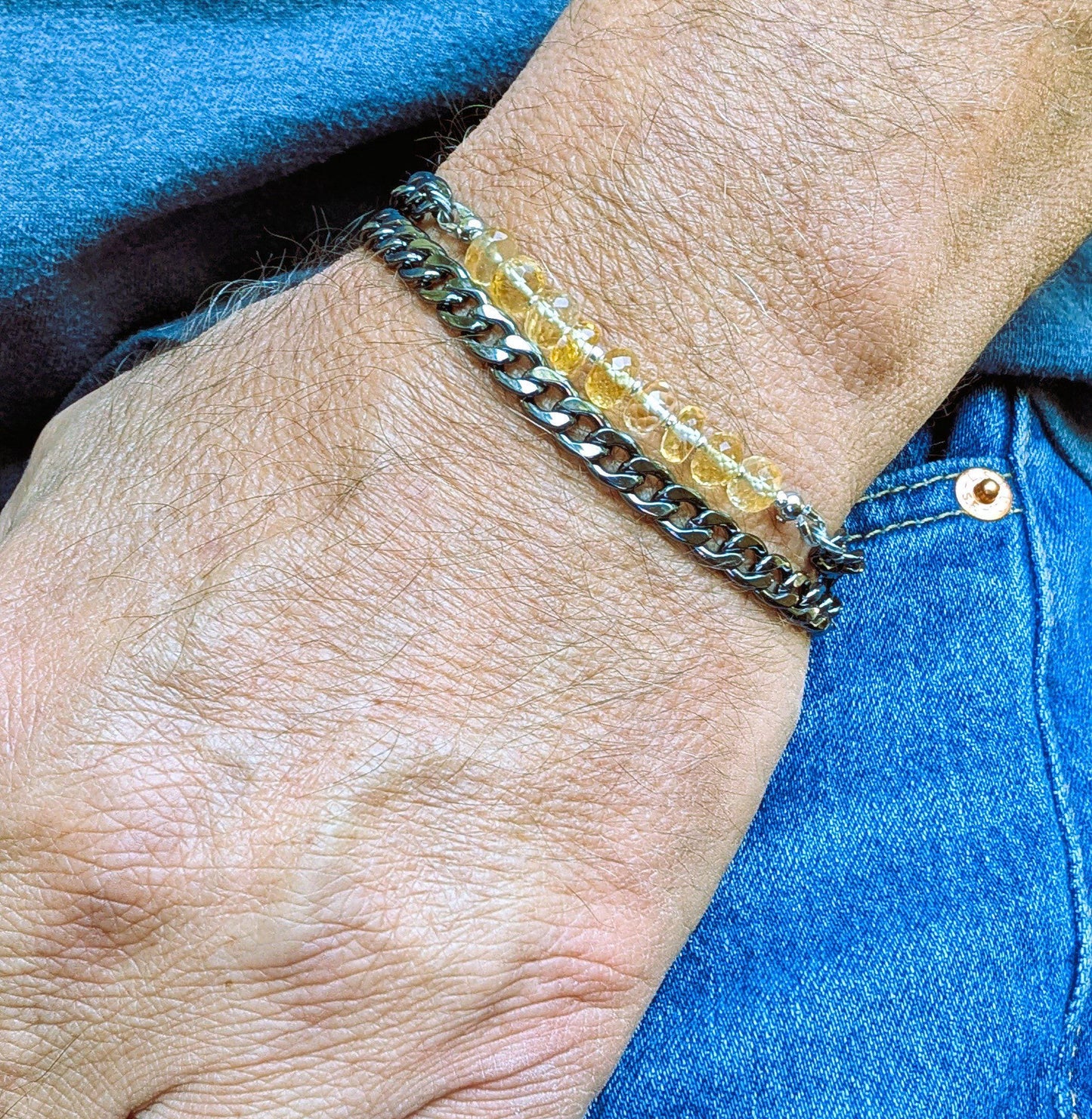 Citrine and Steel Chain Bracelet