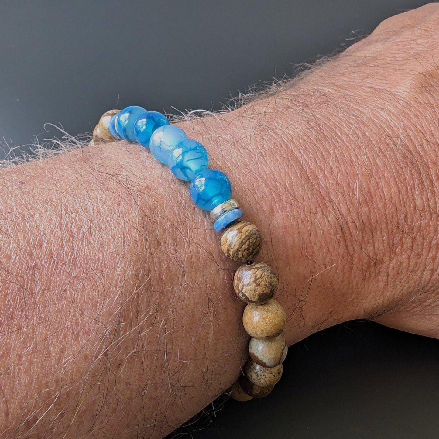 Picture Jasper and Blue Dragon Vein Agate Bracelet