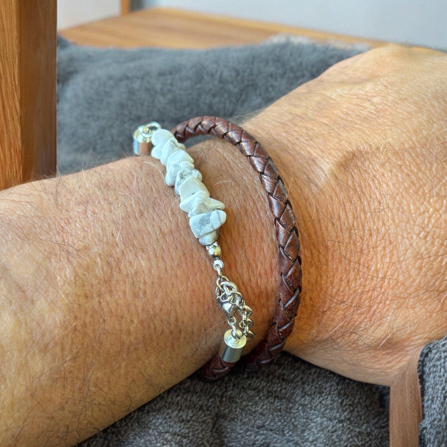 Double Wrap Leather and Howlite Bracelet