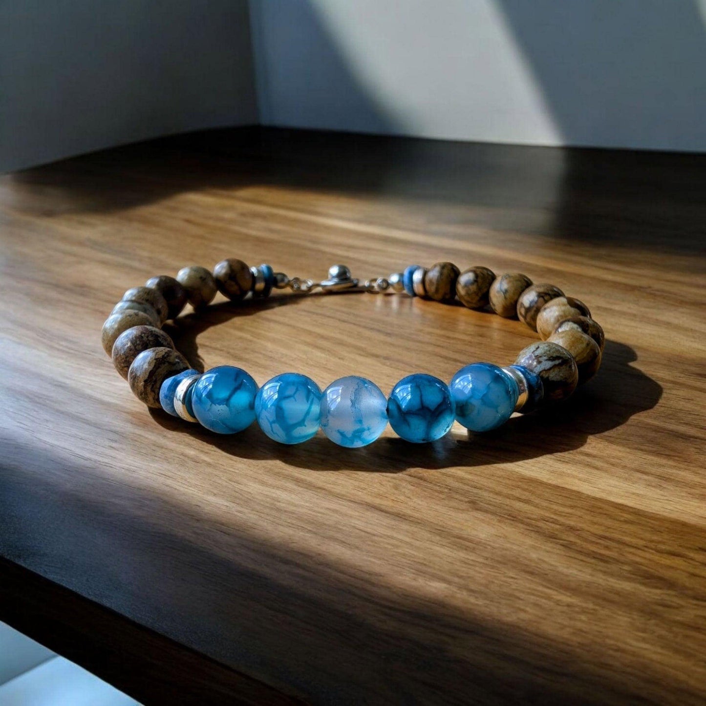 Picture Jasper and Blue Dragon Vein Agate Bracelet