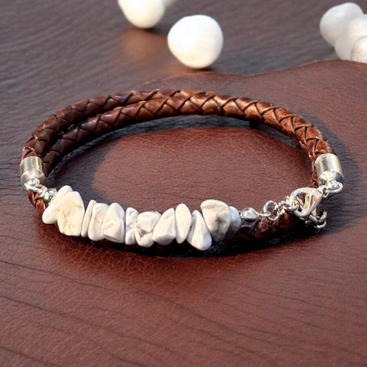 Double Wrap Leather and Howlite Bracelet